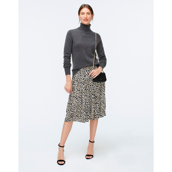 J. Crew Dresses & Skirts - J. Crew Pleated Midi Skirt Leopard Print Tan Black AF925 Women's Size 4 H14544